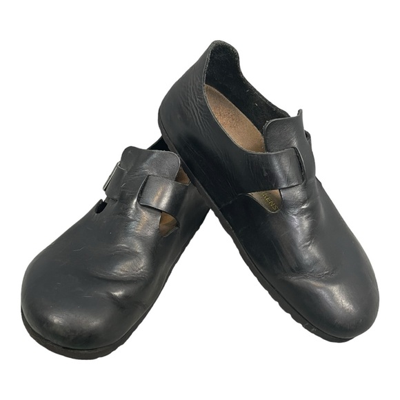 Birkenstock London Unisex Black Leather Flat Shoes Clogs EU 41 US M8.5 W 10 - Picture 1 of 13